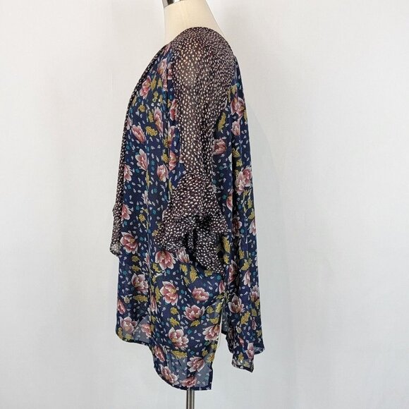 Umgee Sheer Mixed Print Bell Sleeve Boho Kimono Duster Coverup Size Small Medium - Picture 6 of 12